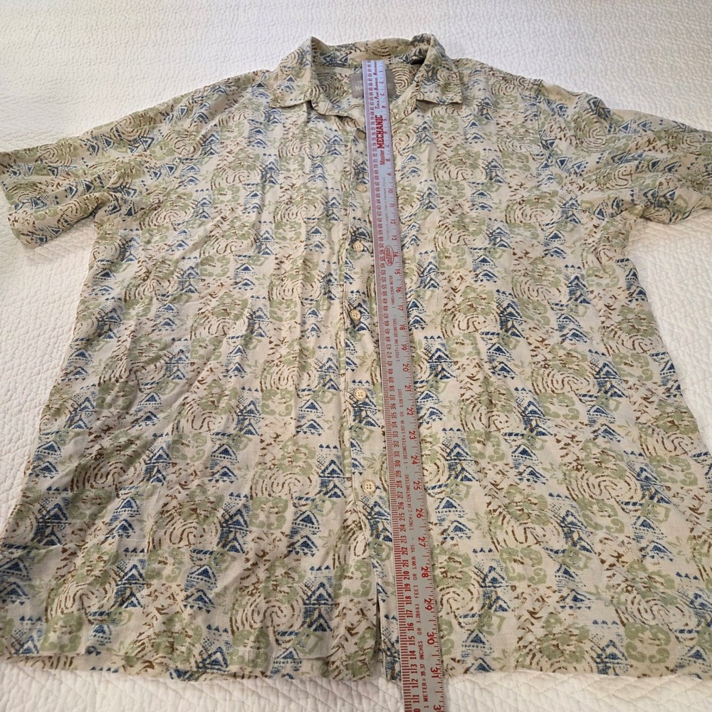 Margaritaville Mens 2XL Silk Linen Abstract Tribal Hawaiian Camp Shirt Beige - Picture 6 of 6